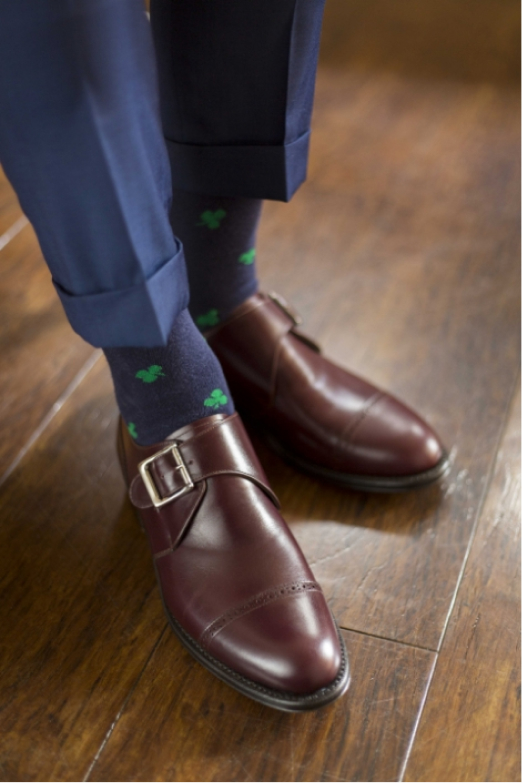 スムースレザーのキャップブローグシングルモンク