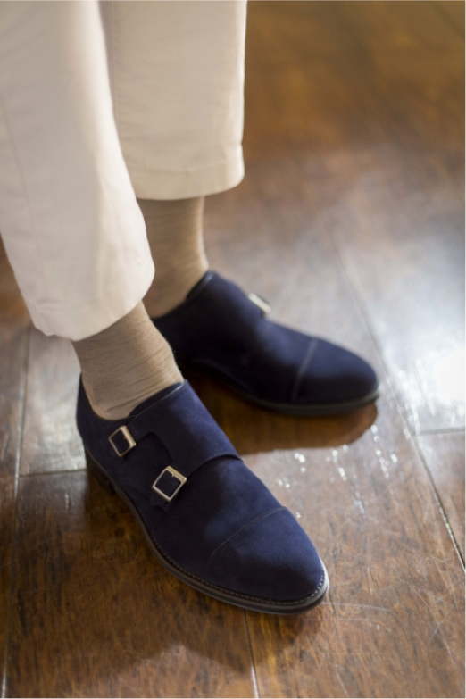 スエードのキャップダブルモンク